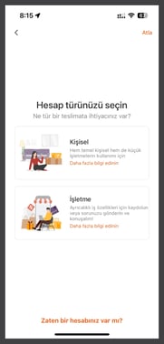 Lalamove hesap türü seç