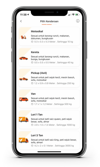 2. Pilih jenis kenderaan