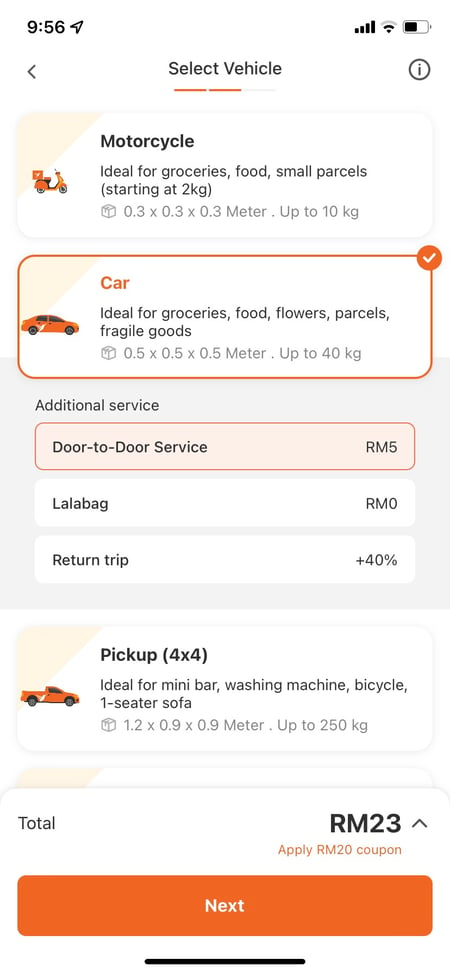 lalamove door to door service in app