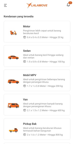 jenis kendaraan lalamove