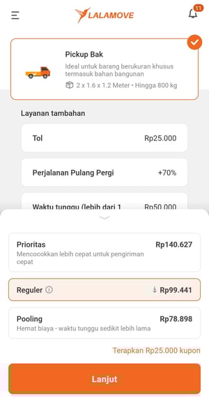 jenis pengiriman lalamove