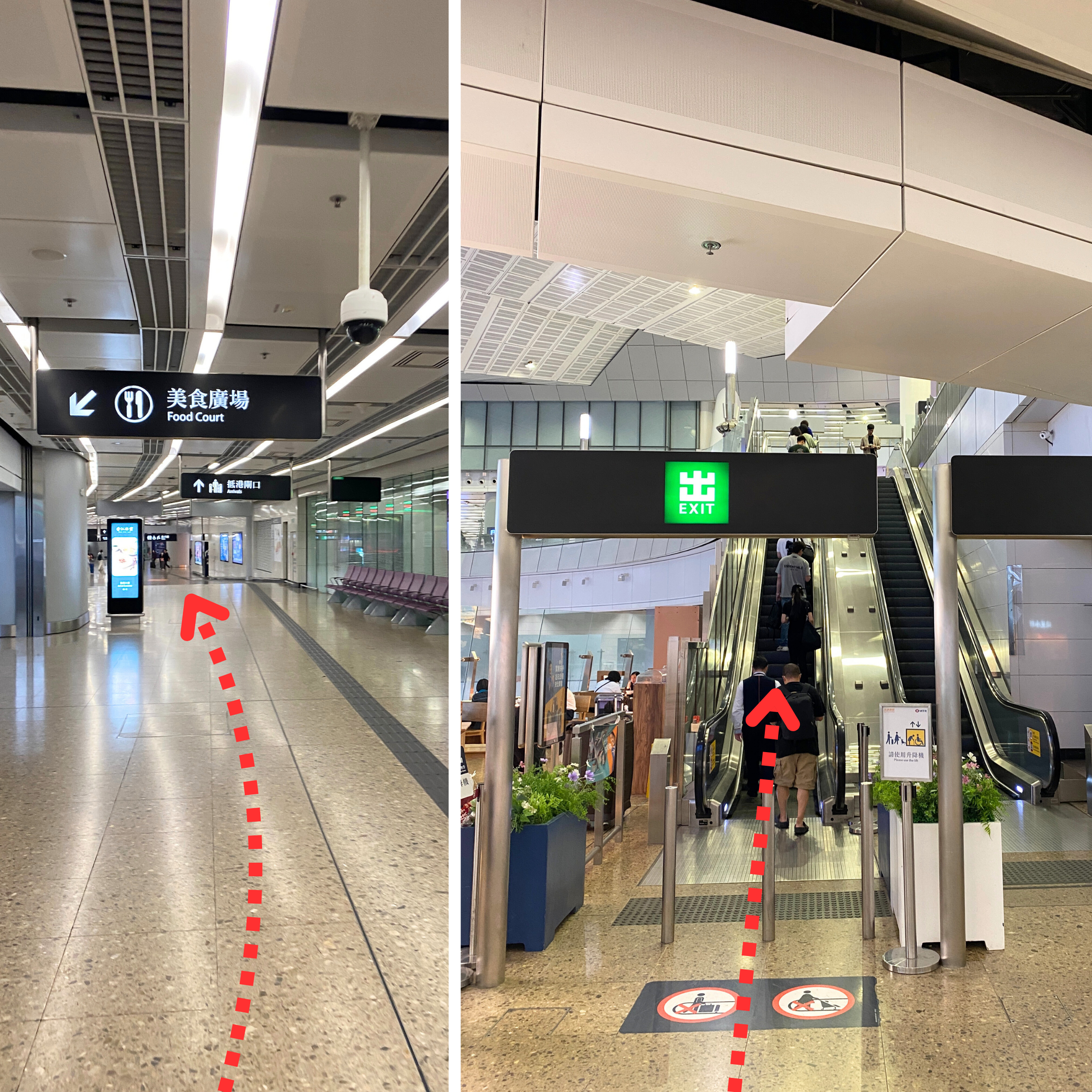 西九龍高鐵站 進入停車場後步行至離境大堂的路線