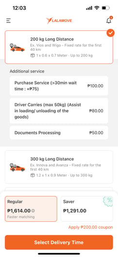 Lalamove-app-pick-regular-or-saver-delivery