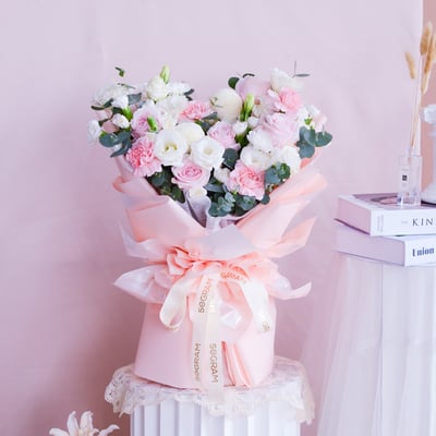 50gram bouquet of white and pink roses