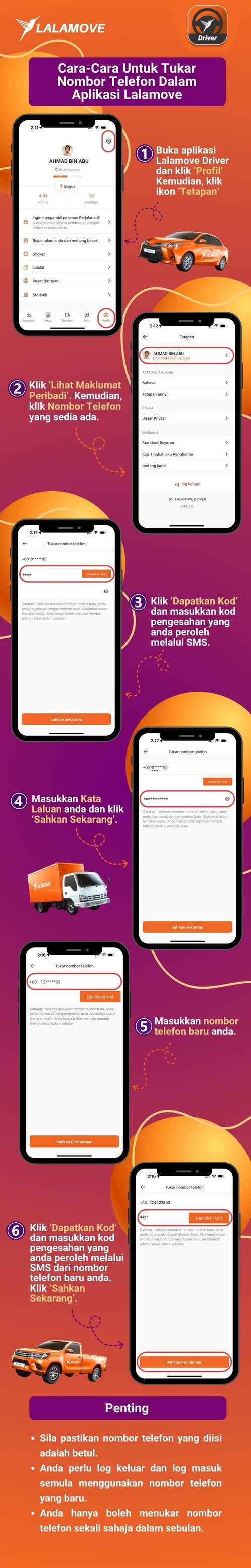 Cara Untuk Tukar Nombor Telefon Dalam Aplikasi Lalamove Driver
