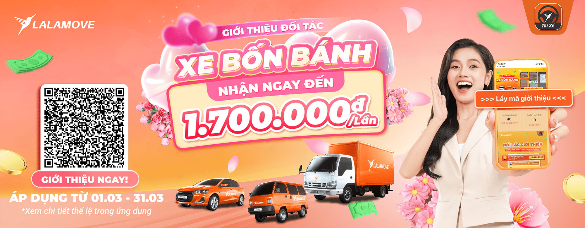 Nhận đến 1.700.000đ khi giới thiệu Đối tác xe bốn bánh