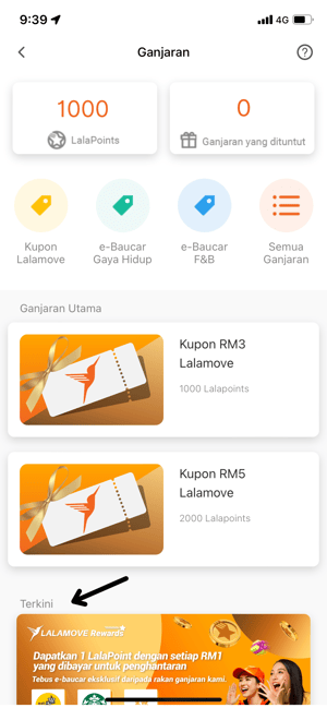 Ganjaran Lalamove - terkini