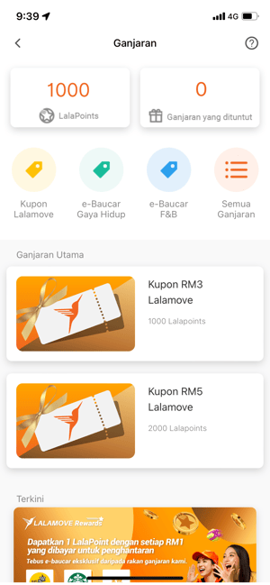 Ganjaran Lalamove homepage