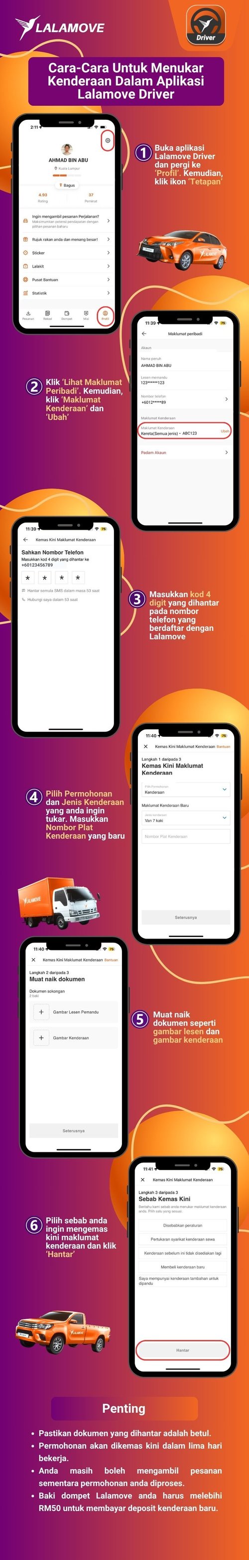 Infografik - Cara Untuk Tukar Kenderaan Dalam Aplikasi Lalamove Driver-1