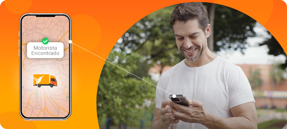 Lojista solicitando um carreto Lalamove pelo app no celular