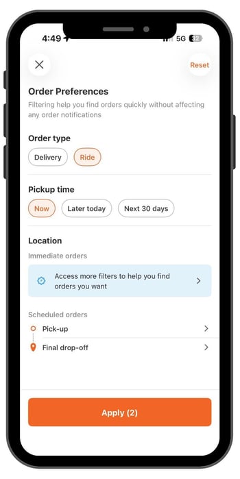 Lalamove Ride - Driver app order filter feature