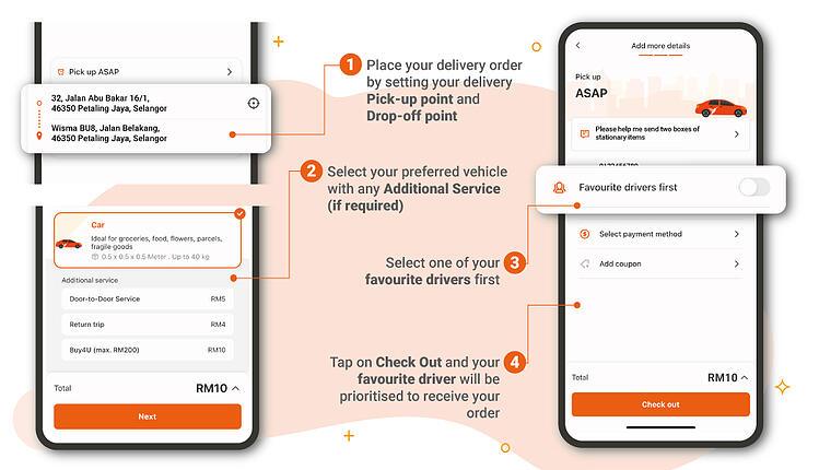 Steps to assign a delivery order to a favourite driver