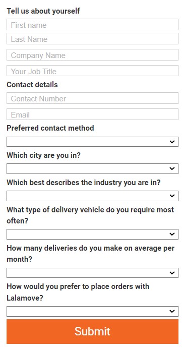 Lalamove business page form