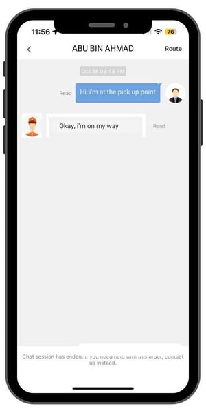 Lalamove in-app chat