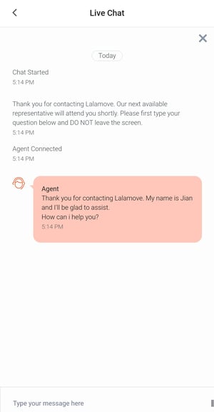 Live chat in the Lalamove app