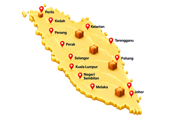 Map with locations pins Lalamove Malaysia