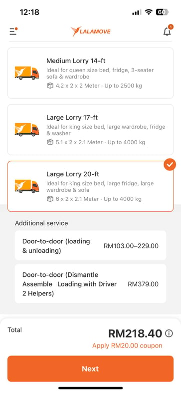 Move to a high-rise apartment with Lalamove - 20ft Lorry price