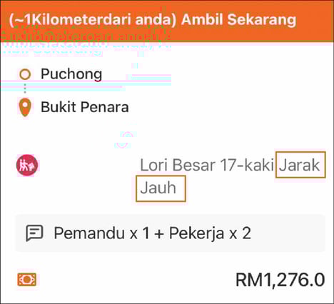 Penghantaran jarak jauh dalam aplikasi driver Lalamove