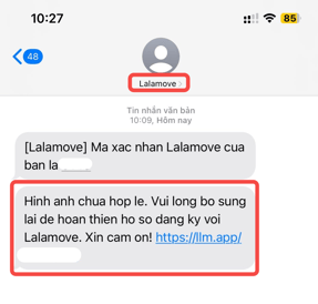 SMS giay to khong hop le