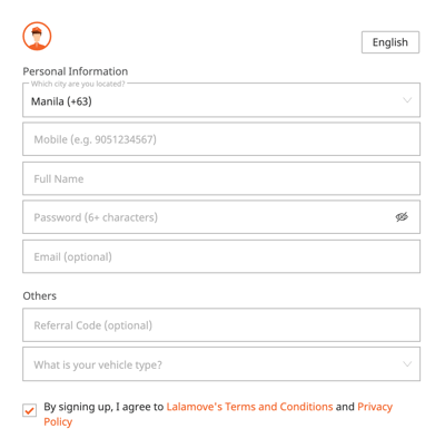 lalamove driver sign up form