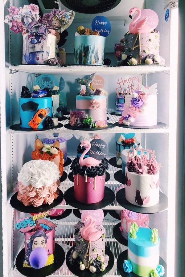 sugar candy cakes in a fridge, available for delivery with Lalamove
