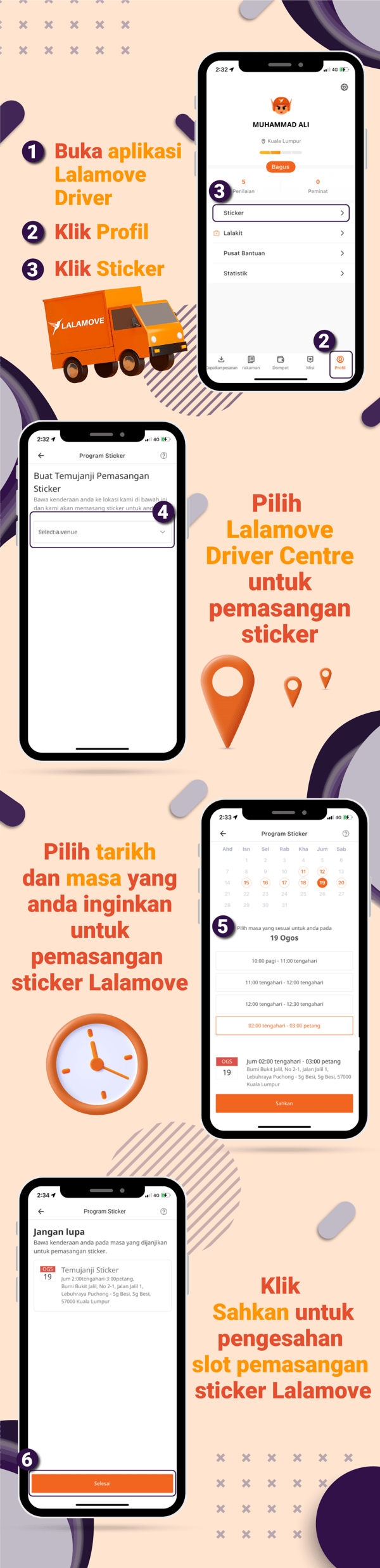 cara bagaimana nak menjadualkan slot pemasangan sticker lalamove dalam aplikasi lalamove driver