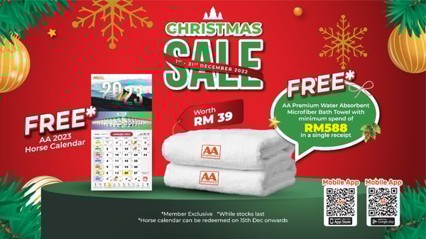 christmas sale by AA pharmacy showing free towels and horse calendar