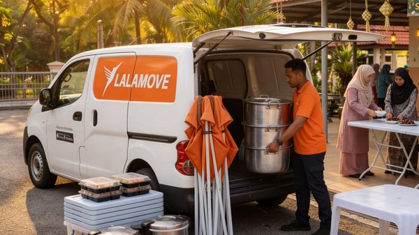 driver angkat barang masuk dalam van