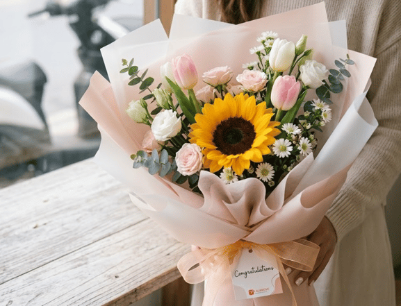 2026 畢業花束推薦-韓系向日葵與鬱金香花束，支持當日配送