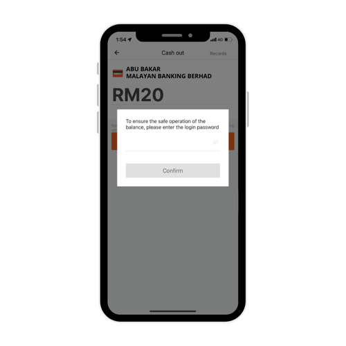 insert login driver app password to secure cash out request