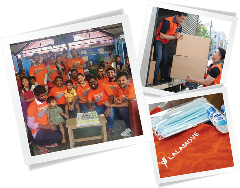 Collage of Lalamove's deliver care corporate social responsibility initiatives