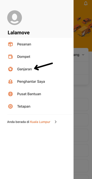 menu utama aplikasi lalamove