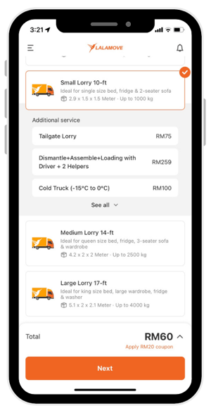 select lorry type in  lalamove app-1