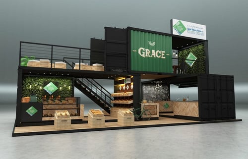 Booth Container Dua Lantai dengan Rooftop