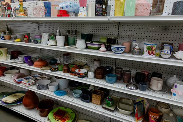 vintage and used pieces of plates and bowls at thrift stores