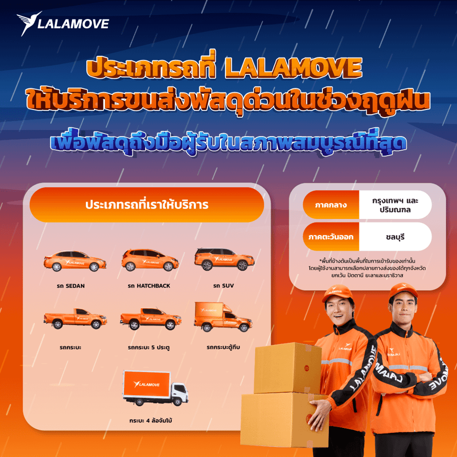 which car types Lalamove provide for fast delivery service in the rainy season
