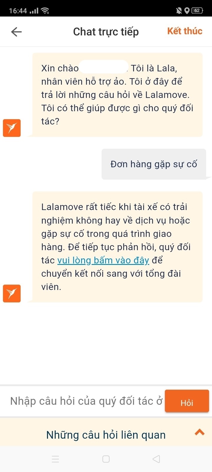đơn hàng gặp sự cố