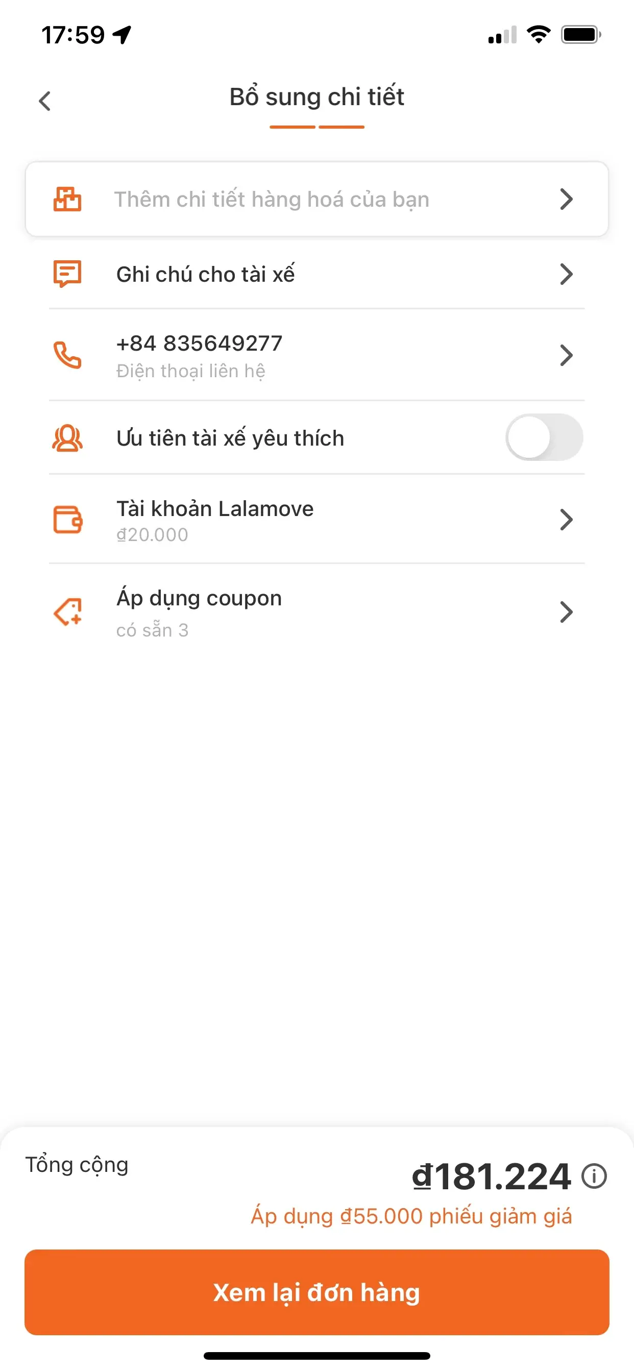 kiểm tra đơn hàng và đặt đơn