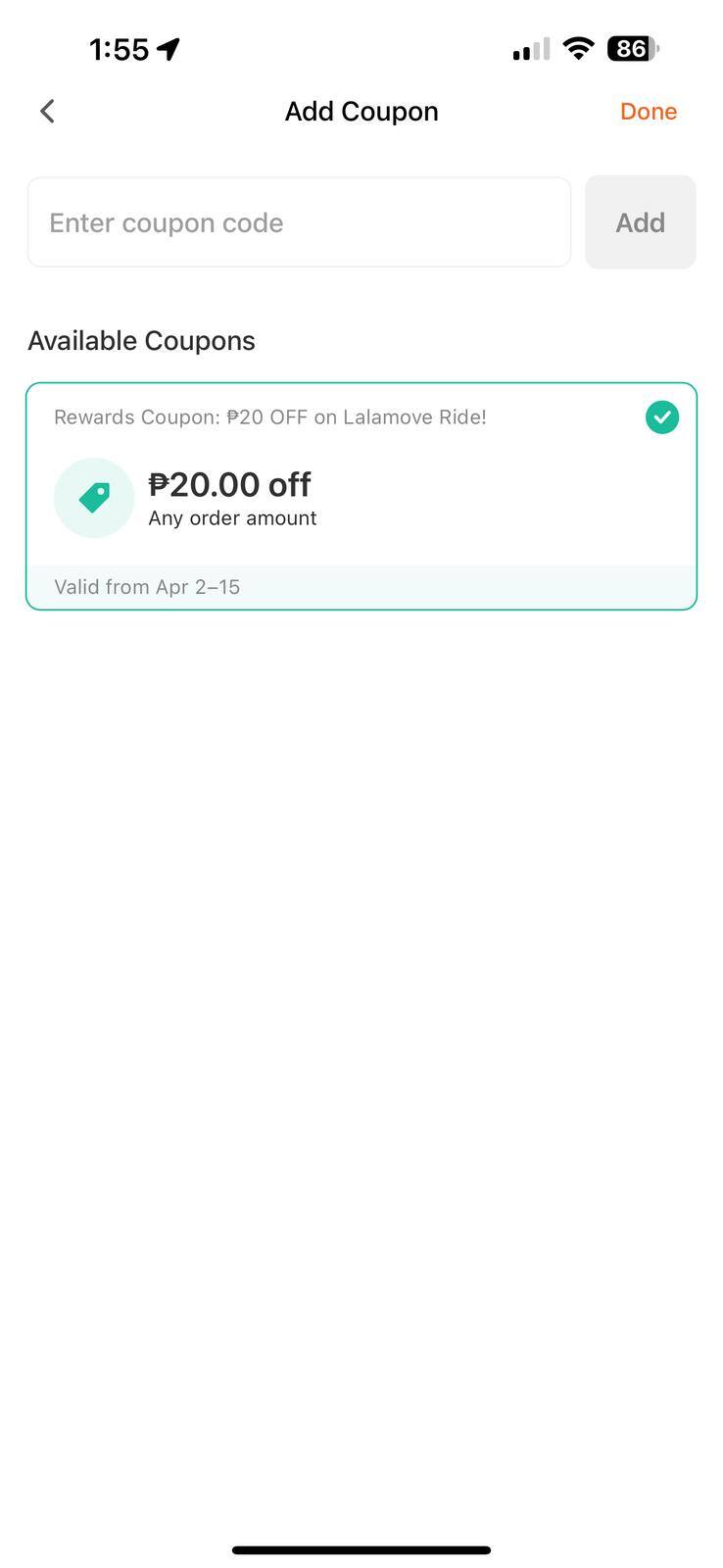 Select available coupon