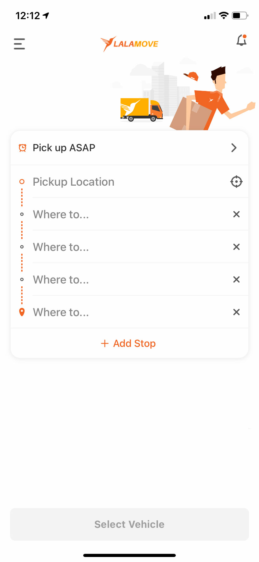 First step to place a Lalamove delivery order