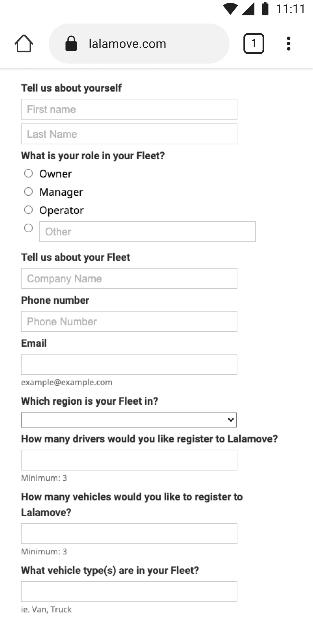 Fleet signup