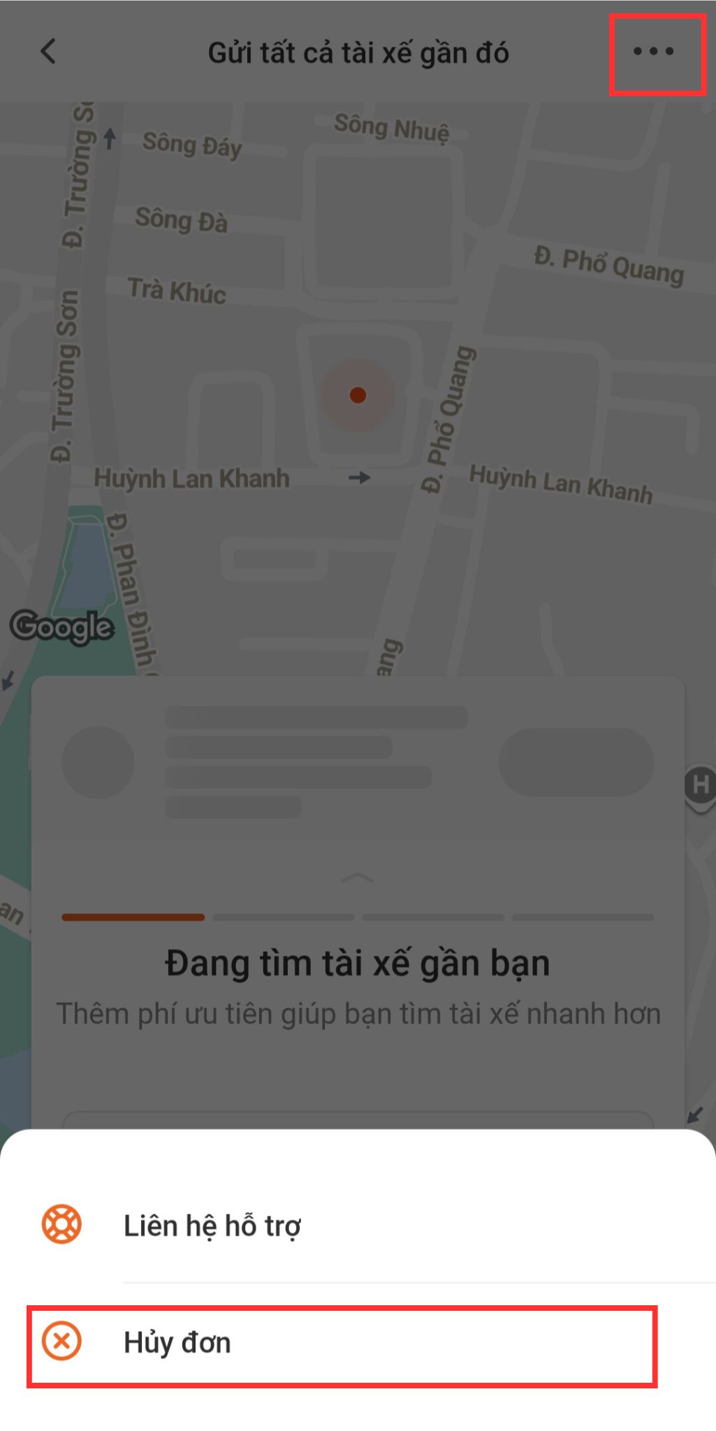 Hủy đơn - không tài xế