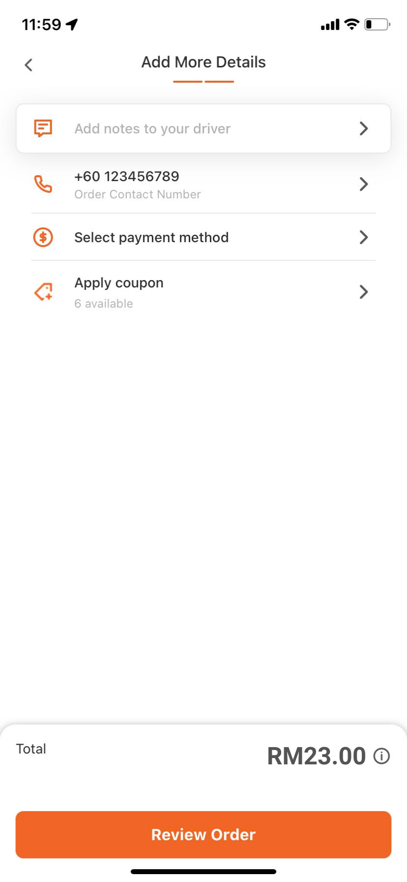 Review your ride order - Lalamove Ride MY