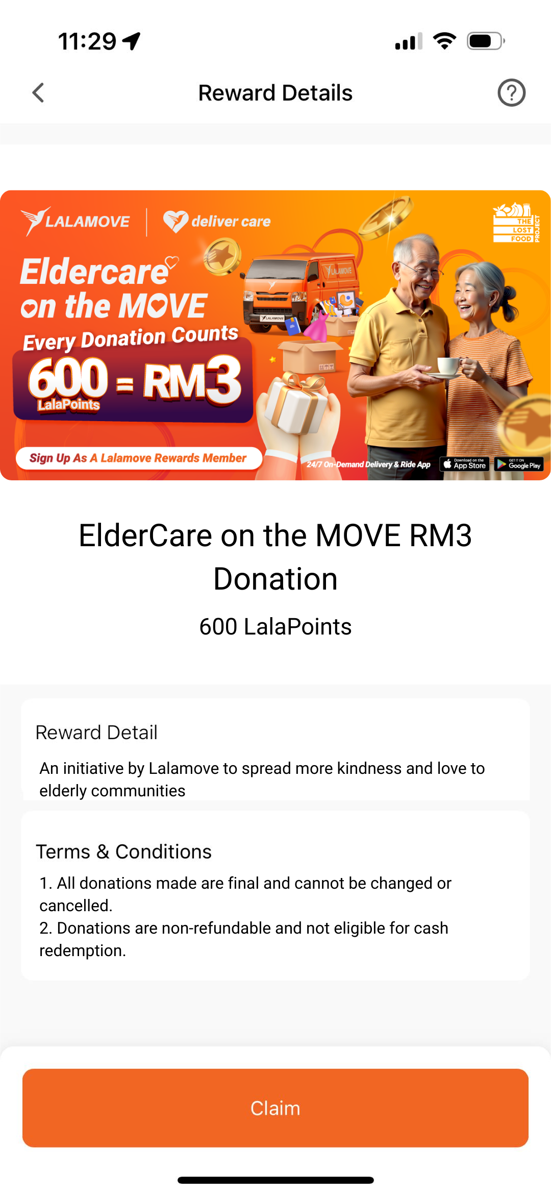 Screenshot ElderCare on the MOVE RM3 Donation