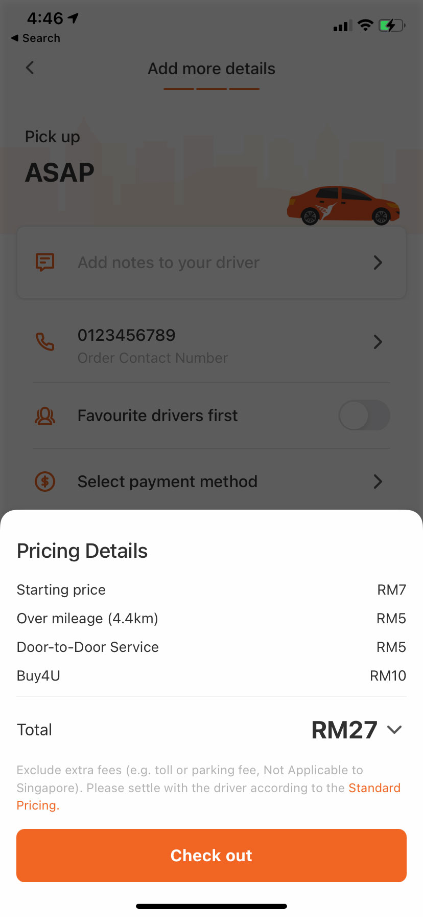 Third step to place a Lalamove delivery order