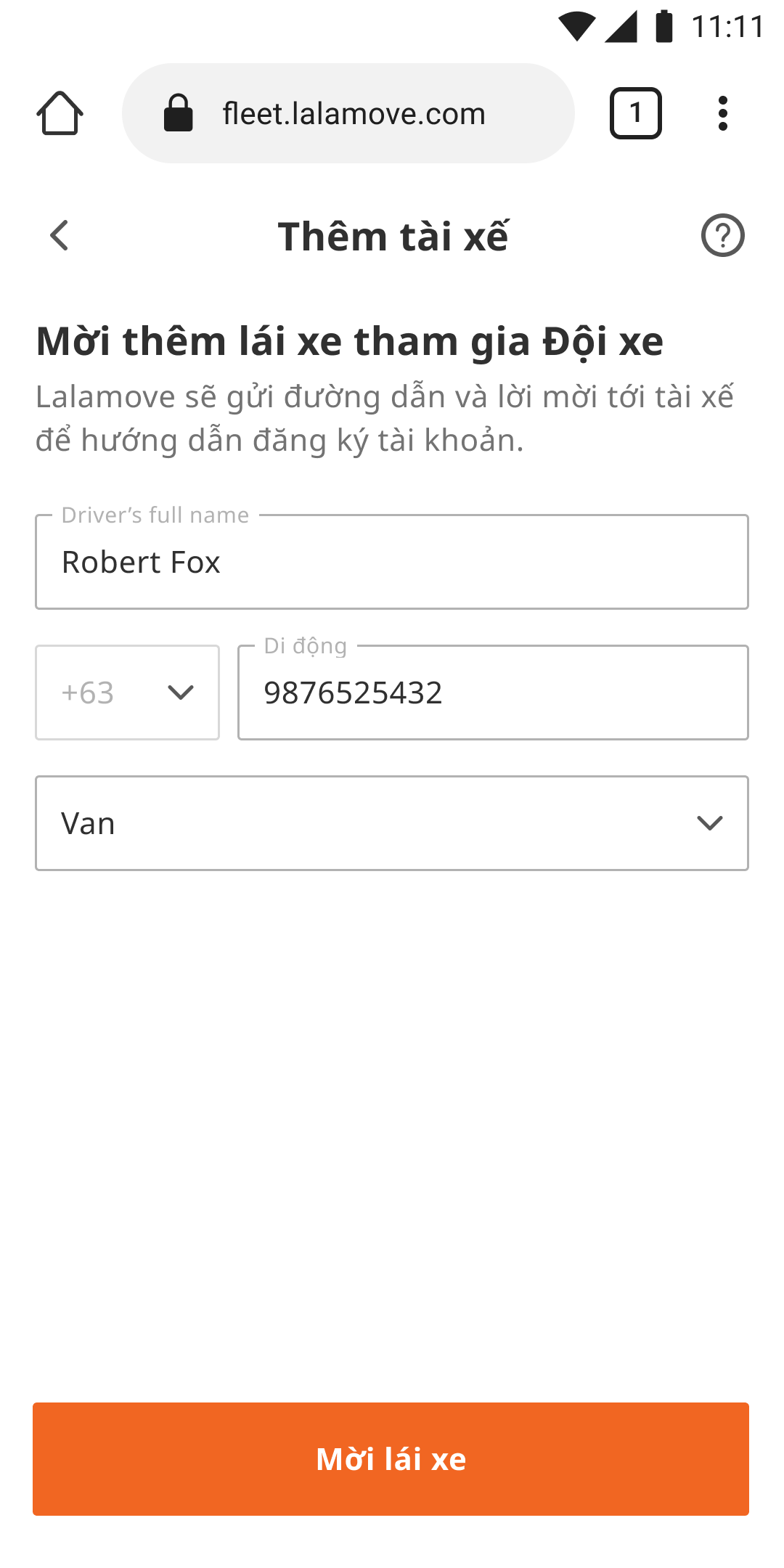 VN - Form - Invite Driver