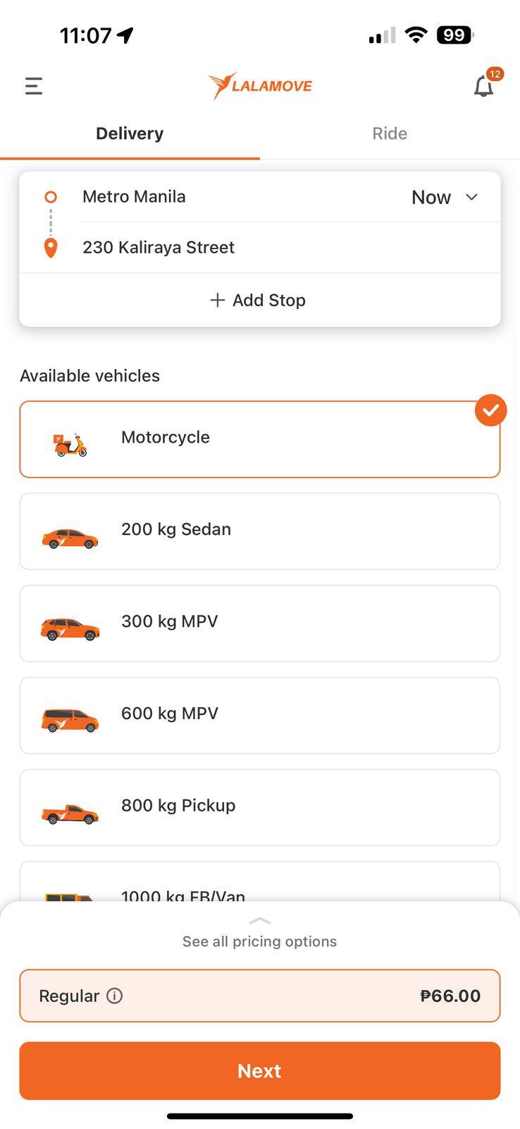 Choose location and service type