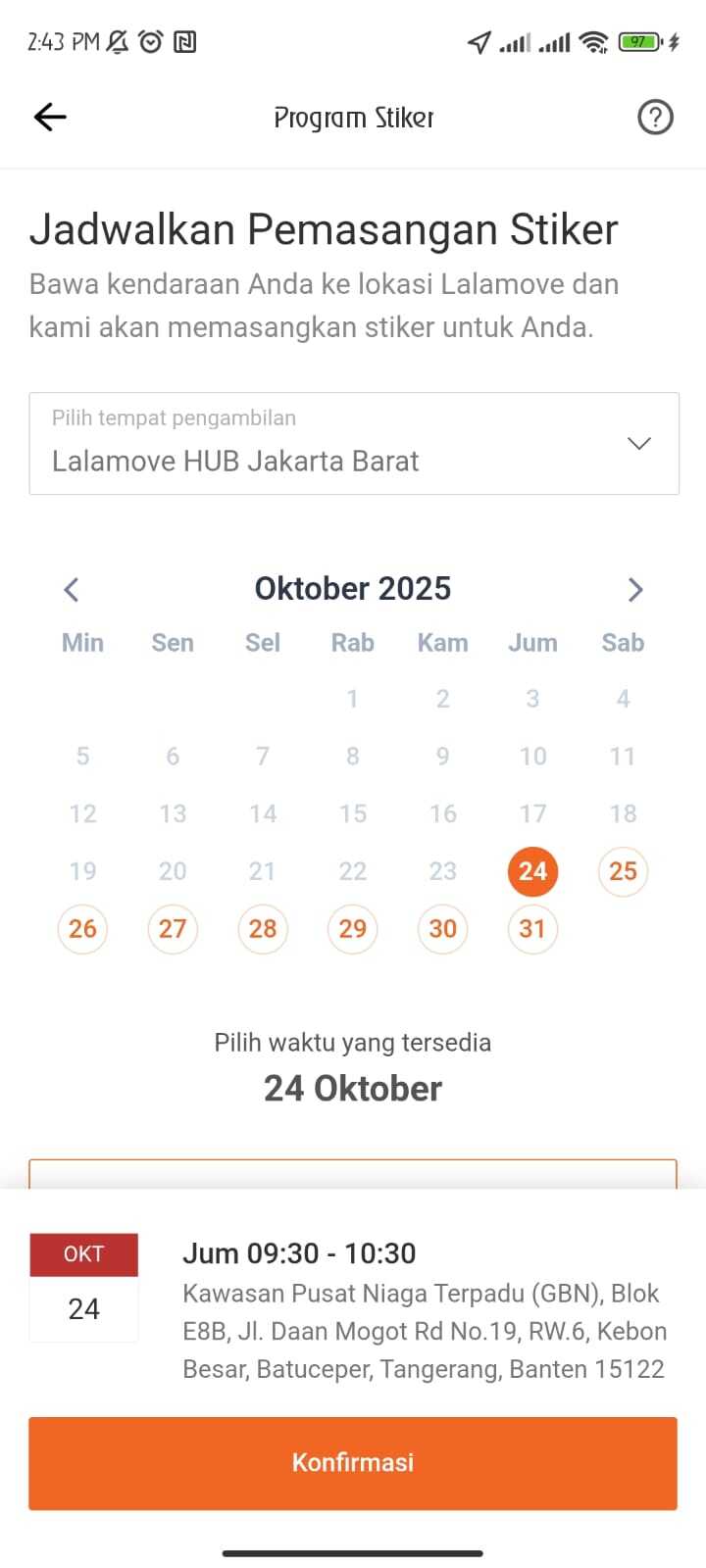 Jika tanggal jadwal dan jam sudah sesuai, pilih “Konfirmasi”.