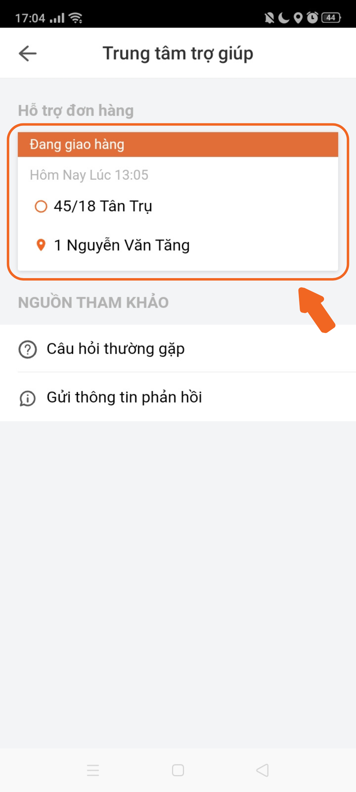 bấm vào đơn hàng