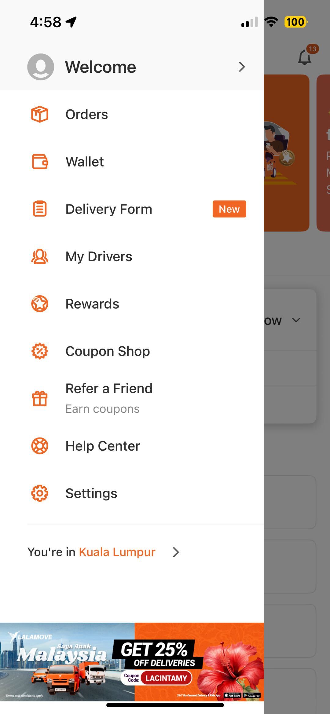 click side menu - Rewards
